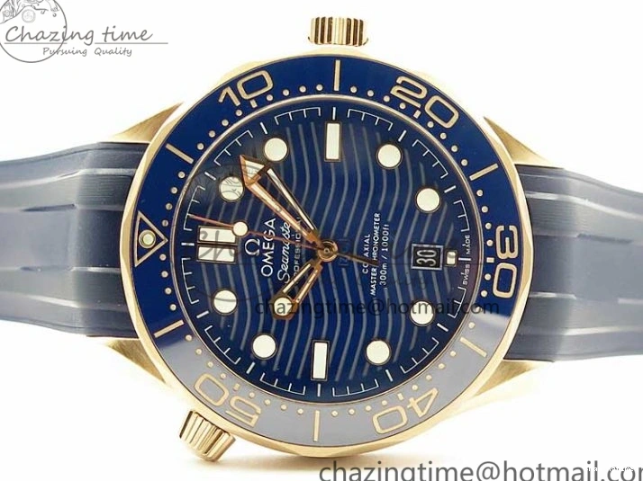 0411 2018 Seamaster Diver 300M RG Blue Ceramic VSF 1:1 Best Edition Blue Dial on Blue Rubber Strap A WeatherProof 7914